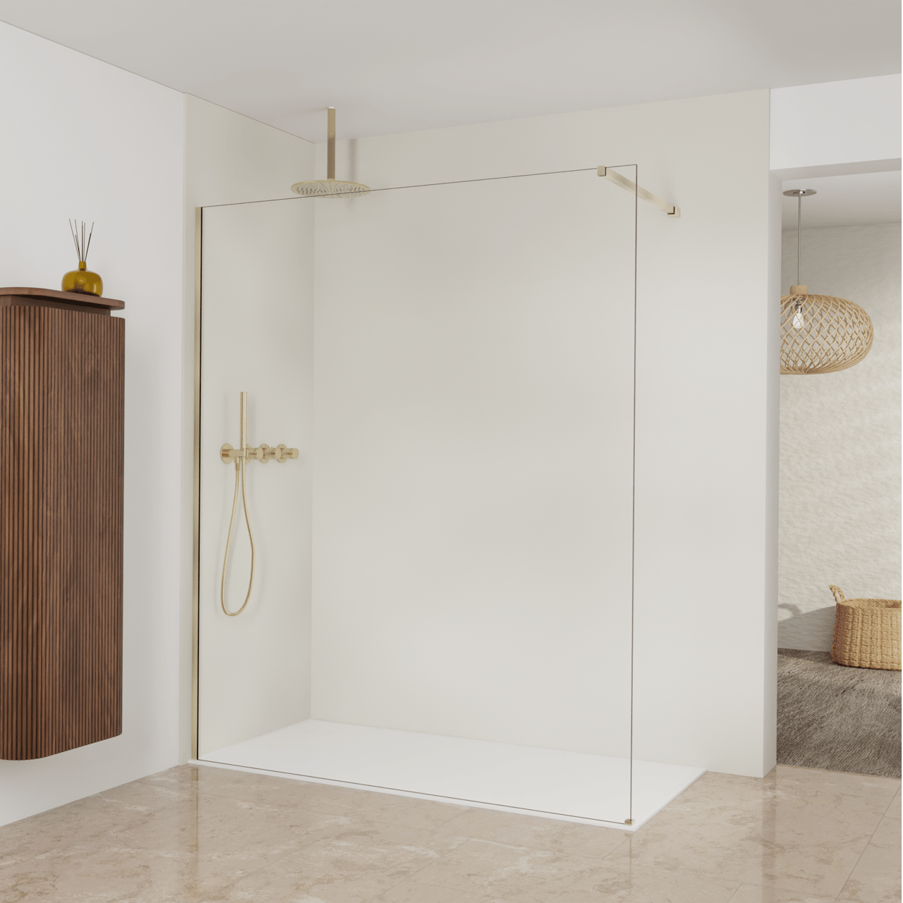 Balmani Modular douche à l'italienne: 170 x 200 cm, Verre transparent, avec coating, Profil Brushed Champagne Gold