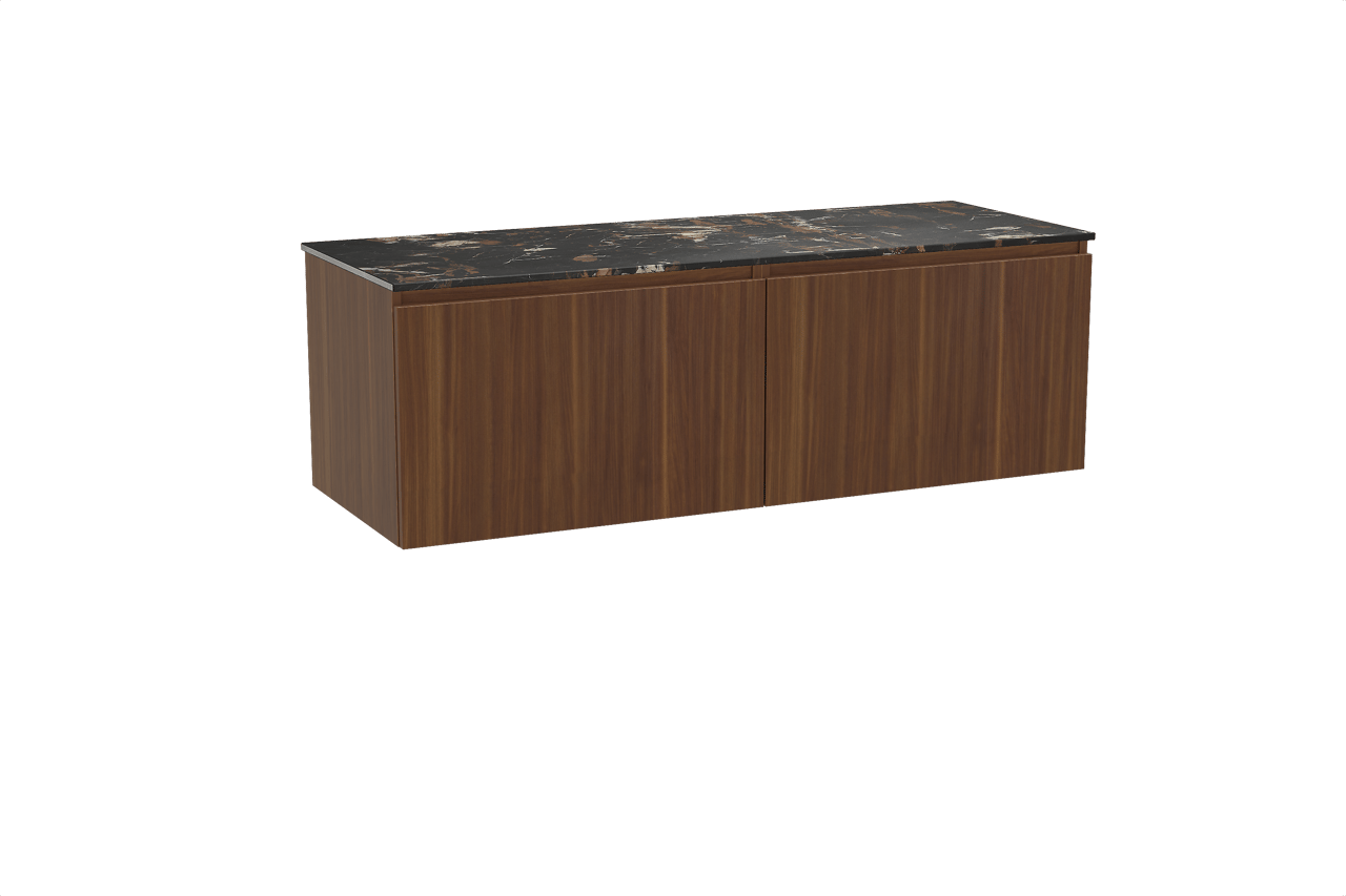 Balmani Sfera meuble salle de bains suspendu 150 x 55 cm noyer américain avec Stretto tablette simple ou double en marbre portoro gold