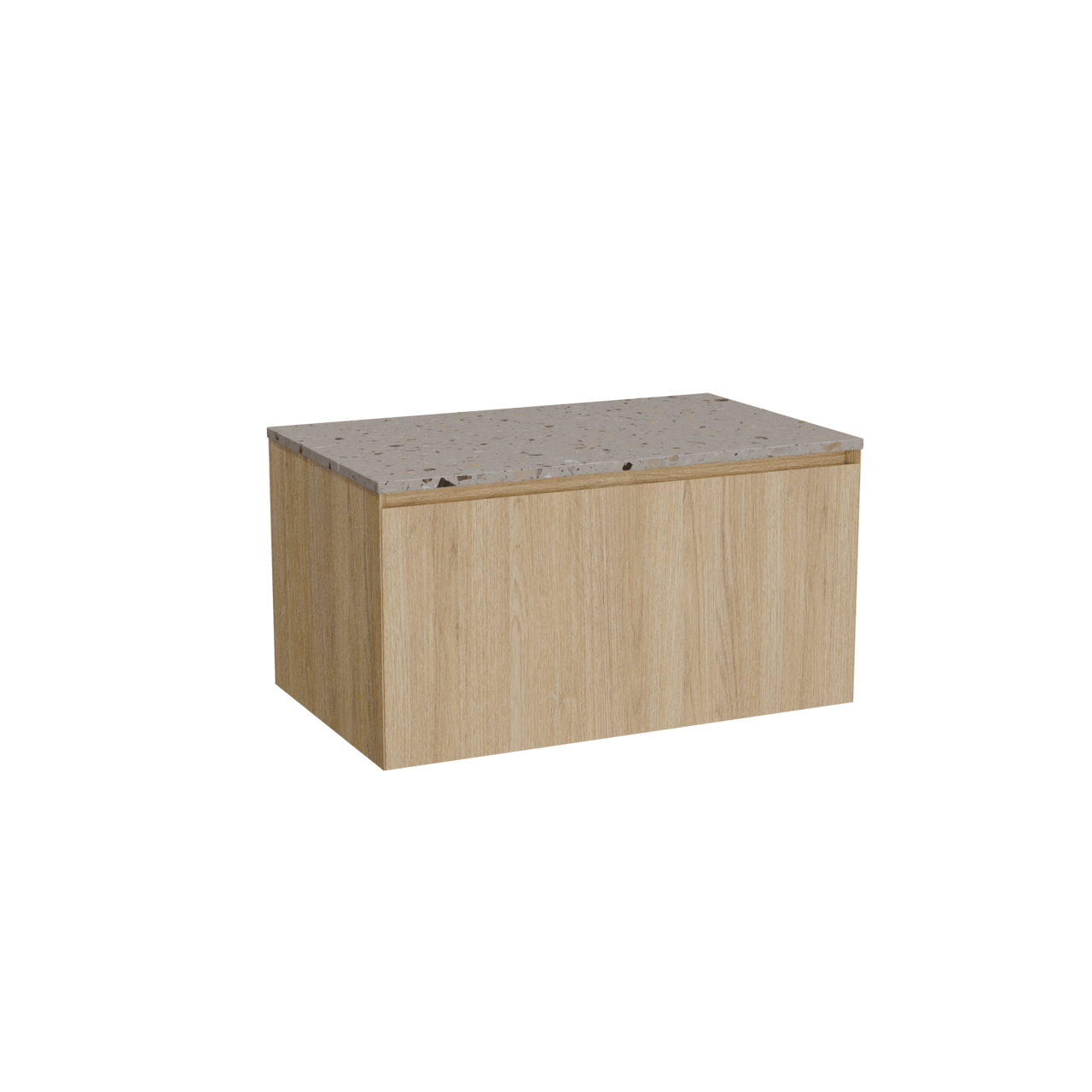 Balmani Idra zwevend badkamermeubel 90 x 55 cm natuur eik met Stretto enkel tablet in terrazzo greige terrazzo