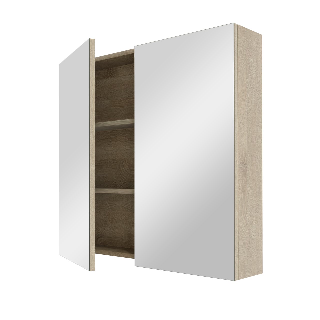 Linie Montro Spiegelschrank Bad: 80 x 75 cm, Eiche Weiß