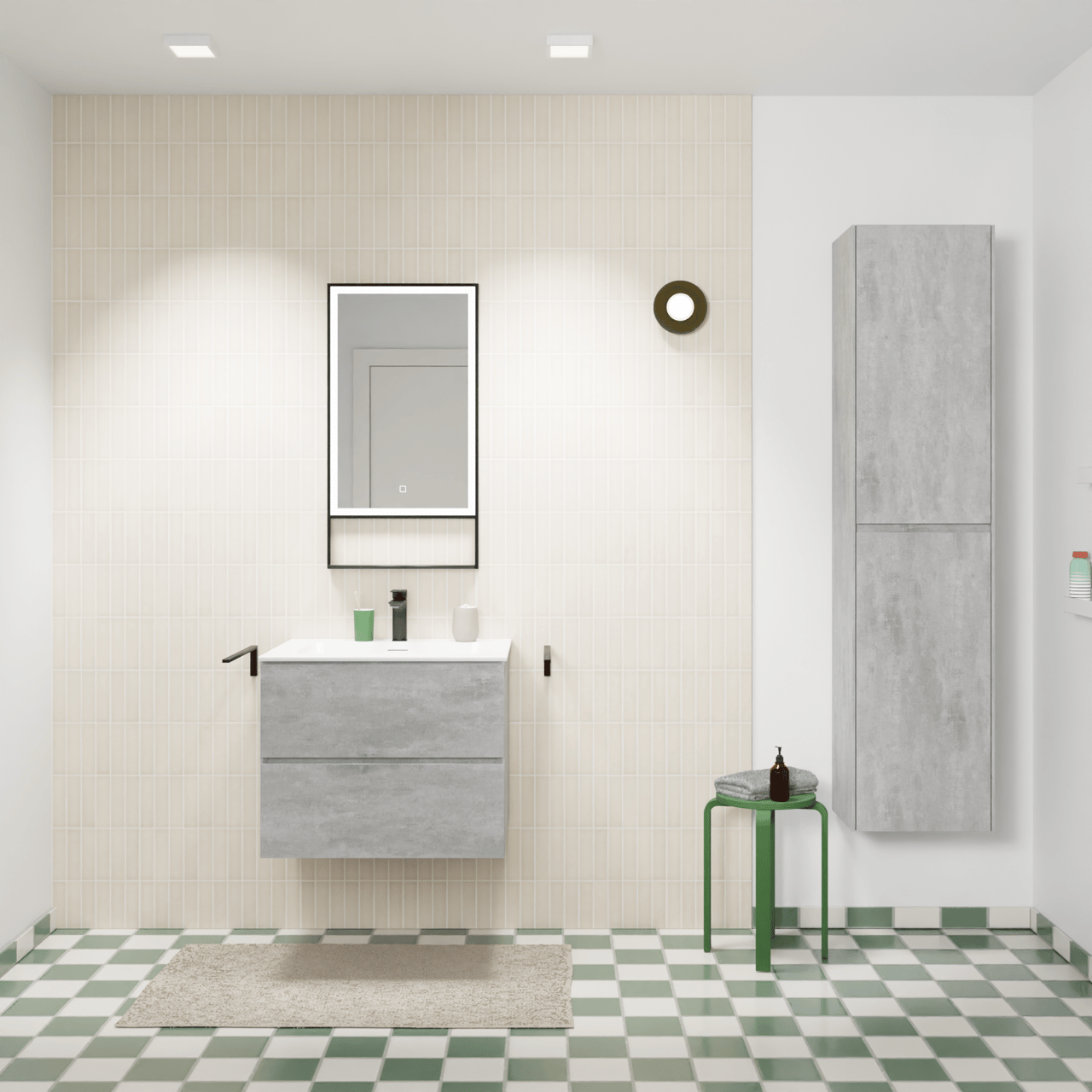 Storke Edge meuble salle de bains suspendu 65 x 52 cm béton gris foncé avec Mata plan simple en solid surface blanc mat