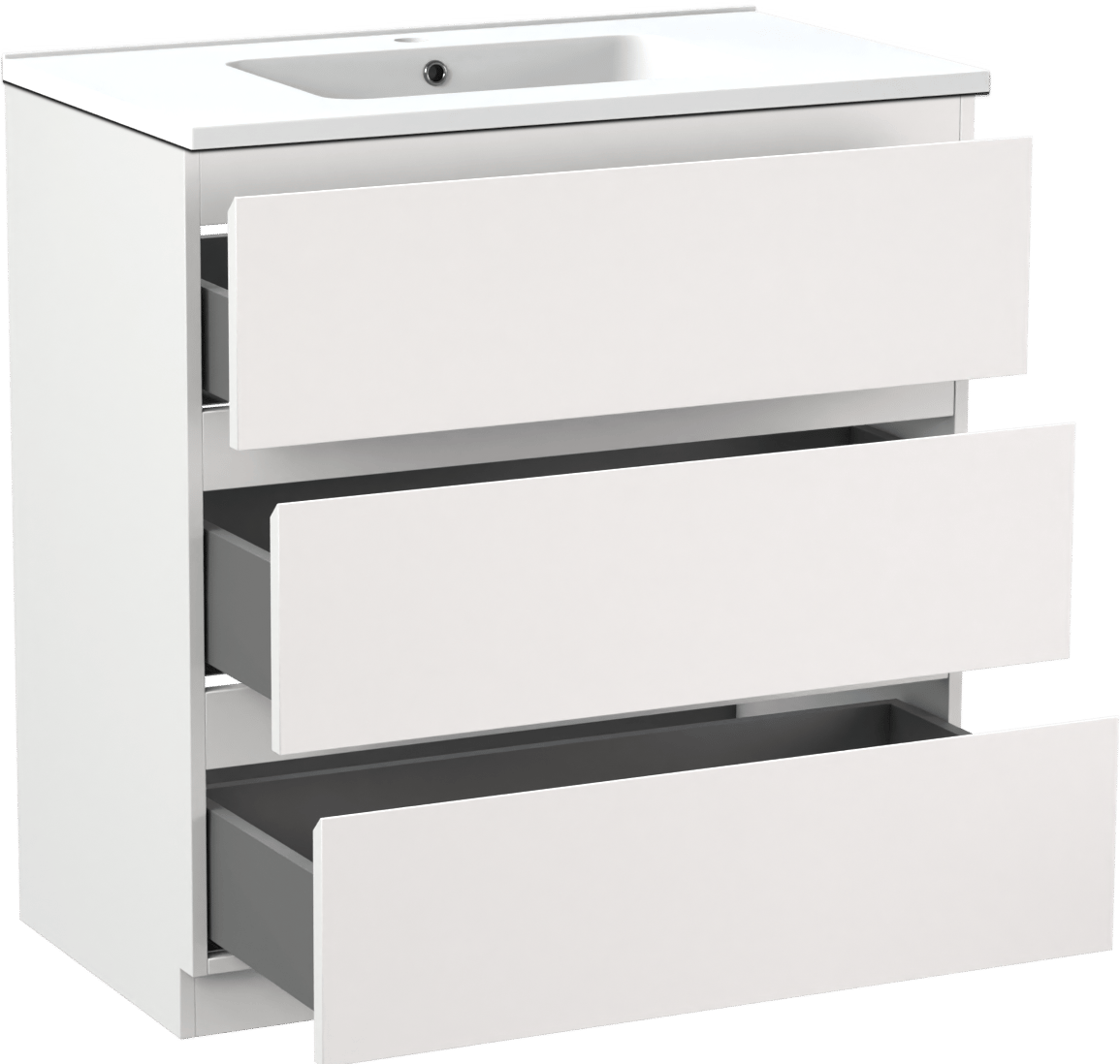 Linie Lado freistehendes Möbelstück Set: 80 x 46 cm, Weiß matt, mit Vano Einzelwaschtisch, Marmorkomposit Weiß matt