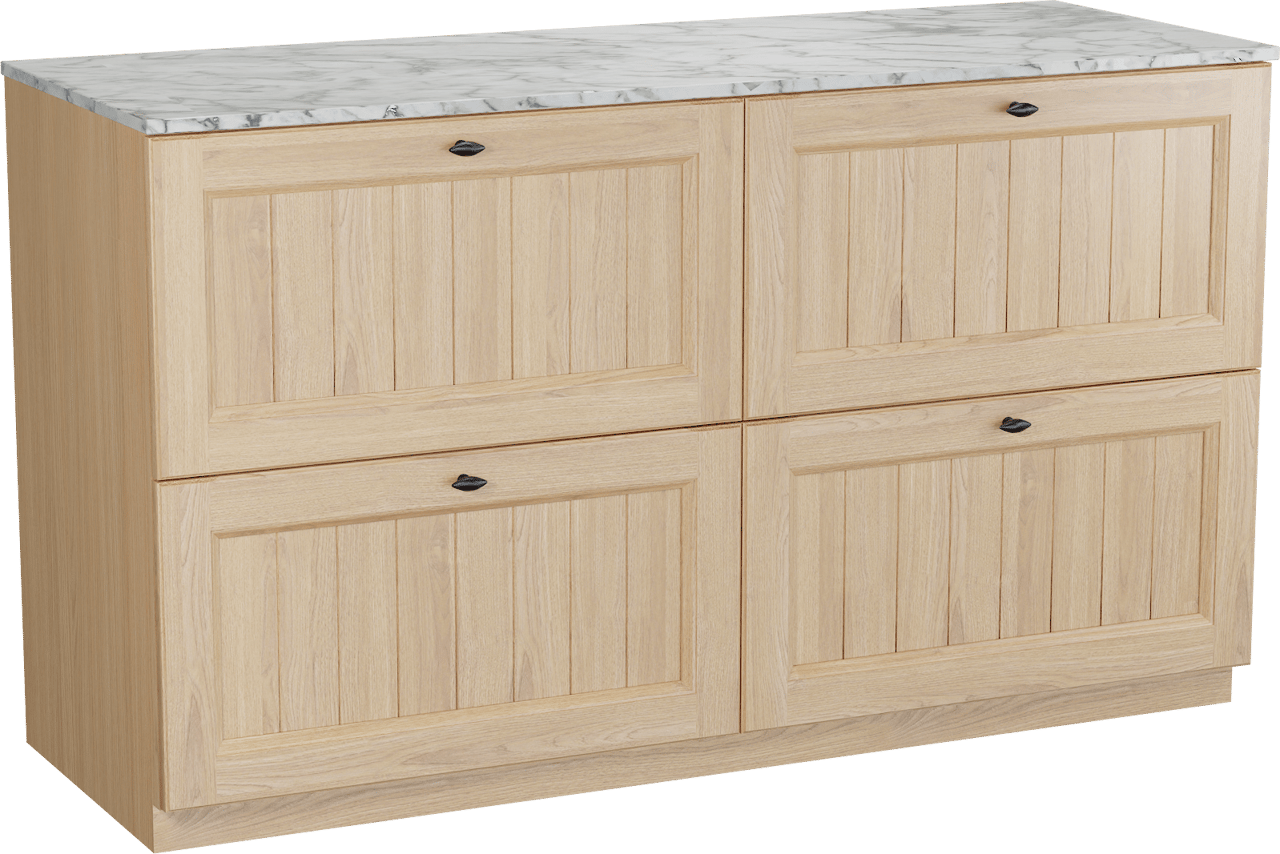 Balmani Lemon staand badkamermeubel 150 x 55 cm, fineer natuur eik met Stretto enkel of dubbel tablet in carrara