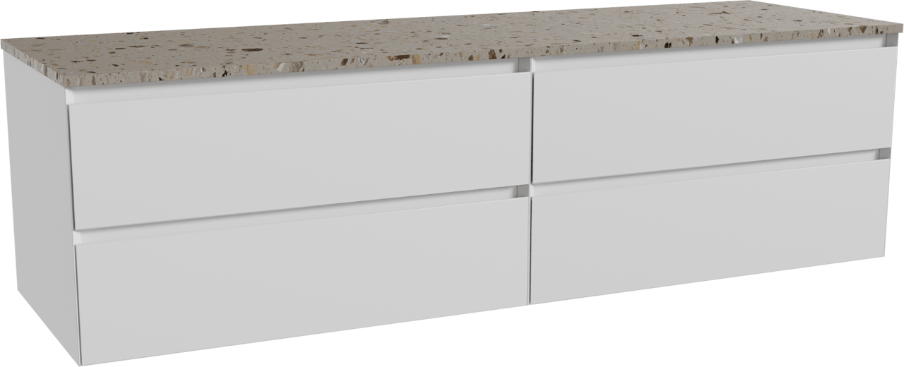 Balmani Mitra meuble salle de bains suspendu 180 x 55 cm blanc mat avec Stretto tablette simple ou double en terrazzo greige terrazzo