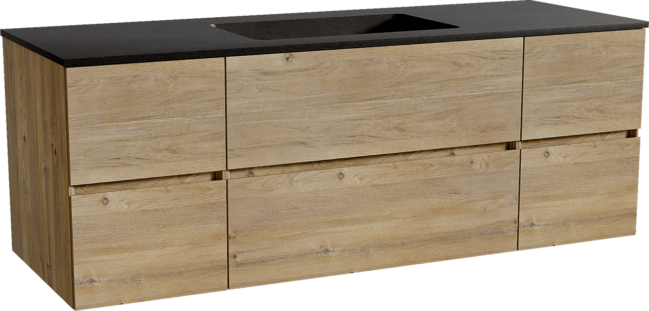 Storke Edge meuble salle de bains suspendu 145 x 52 cm chêne brut avec Scuro plan simple en quartz noir mat