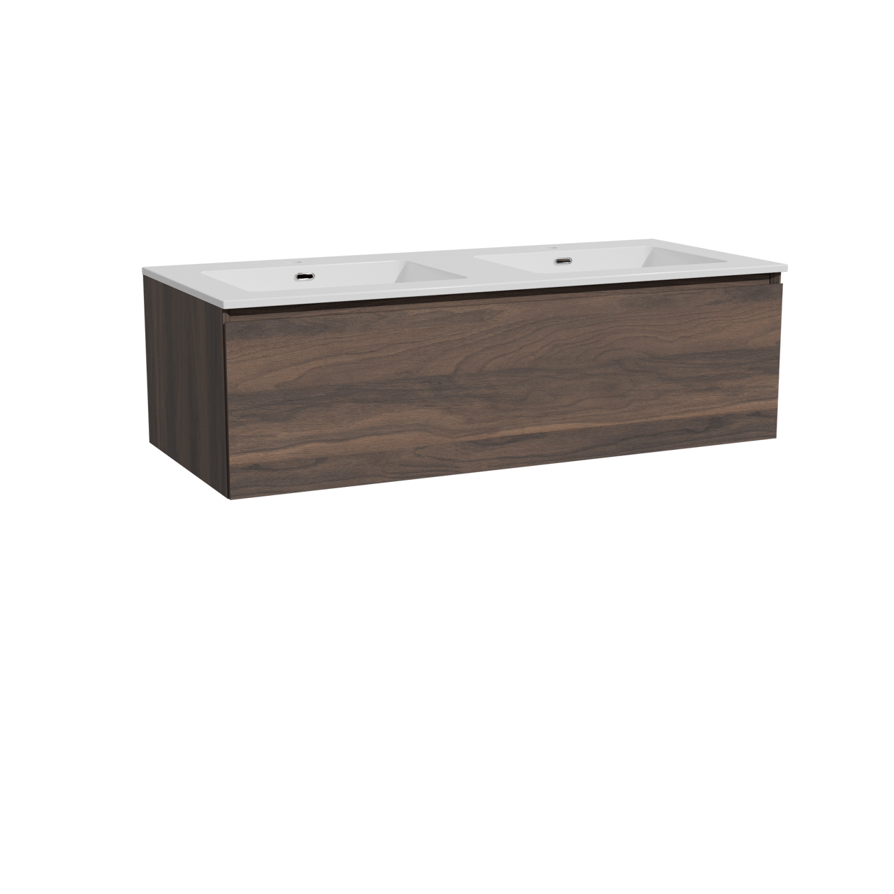 Storke Edge meuble salle de bains suspendu 120 x 52 cm noyer avec Diva double vasque en marbre composite blanc brillant