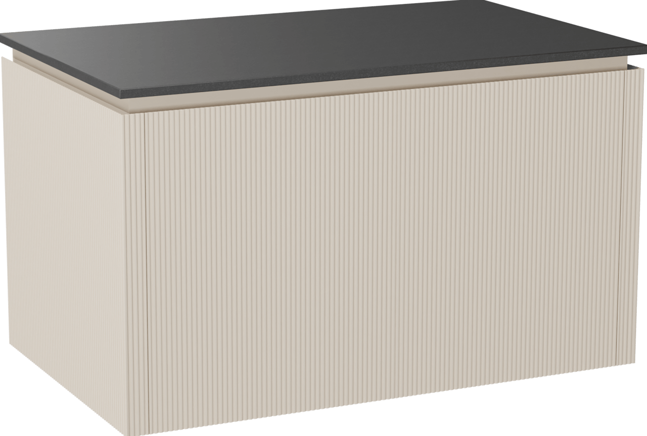 Balmani Eclips meuble salle de bains suspendu 90 x 55 cm Sandbeige avec Stretto tablette simple en Granit noir, Nervure droite symétrique verticale