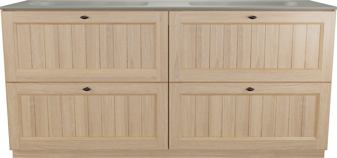 Balmani Lemon freistehendes Möbelstück Set: 180 x 55 cm, Naturbelassene Eiche Furnier, mit Tablo Strada Doppelwaschtisch, Seidengrau