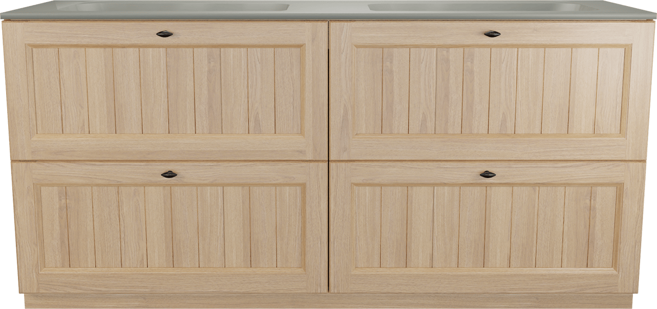 Balmani Lemon staand badkamermeubel 180 x 55 cm, fineer natuur eik met Tablo Strada dubbele wastafel in zijdegrijs