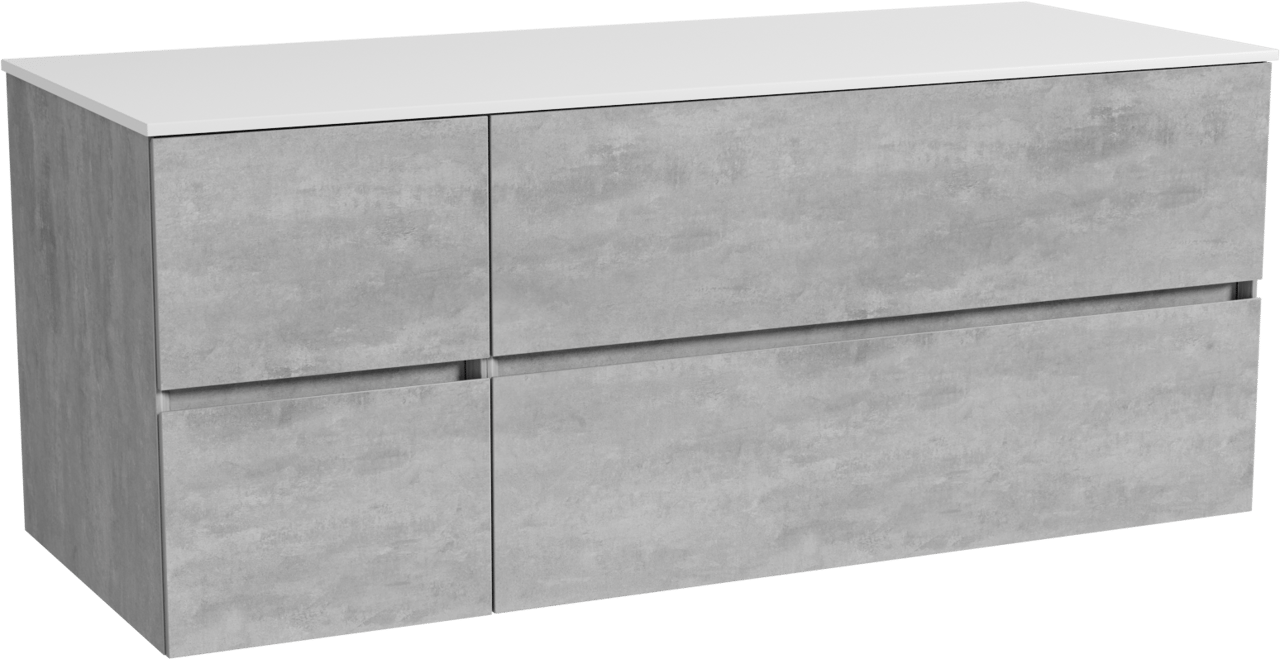 Storke Edge zwevend badkamermeubel 130 x 52 cm beton donkergrijs met Tavola enkel of dubbel tablet in solid surface mat wit