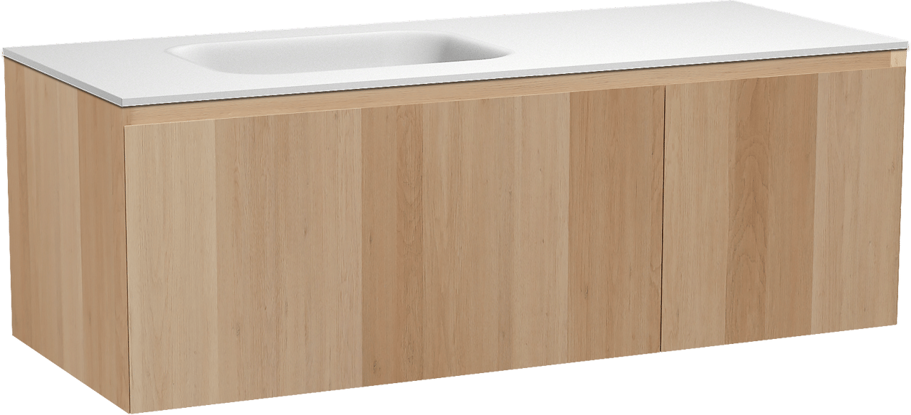 Balmani Idra meuble salle de bains suspendu 135 x 55 cm chêne naturel avec Tablo Arcato vasque asymétrique gauche en solid surface blanc mat