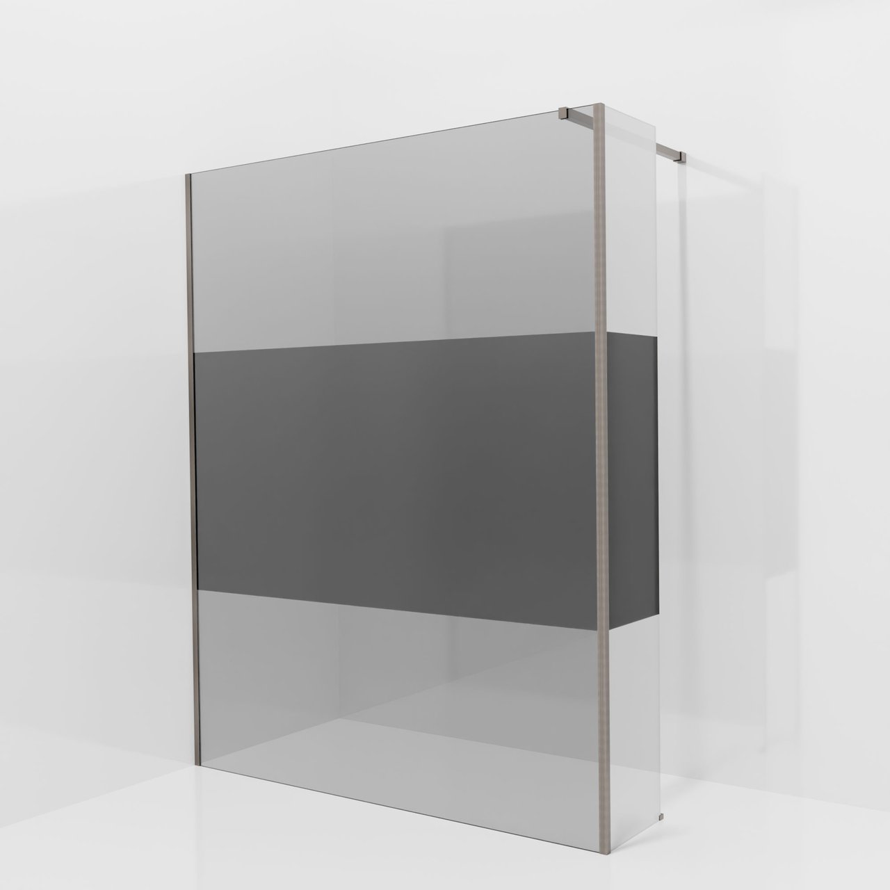 Balmani Modular Walk-In Dusche mit fester Seitenwand: 160 x 200 cm, Rauchglas mit mattiertem Streifen, inklusive Coating, Profil Brushed GunMetal