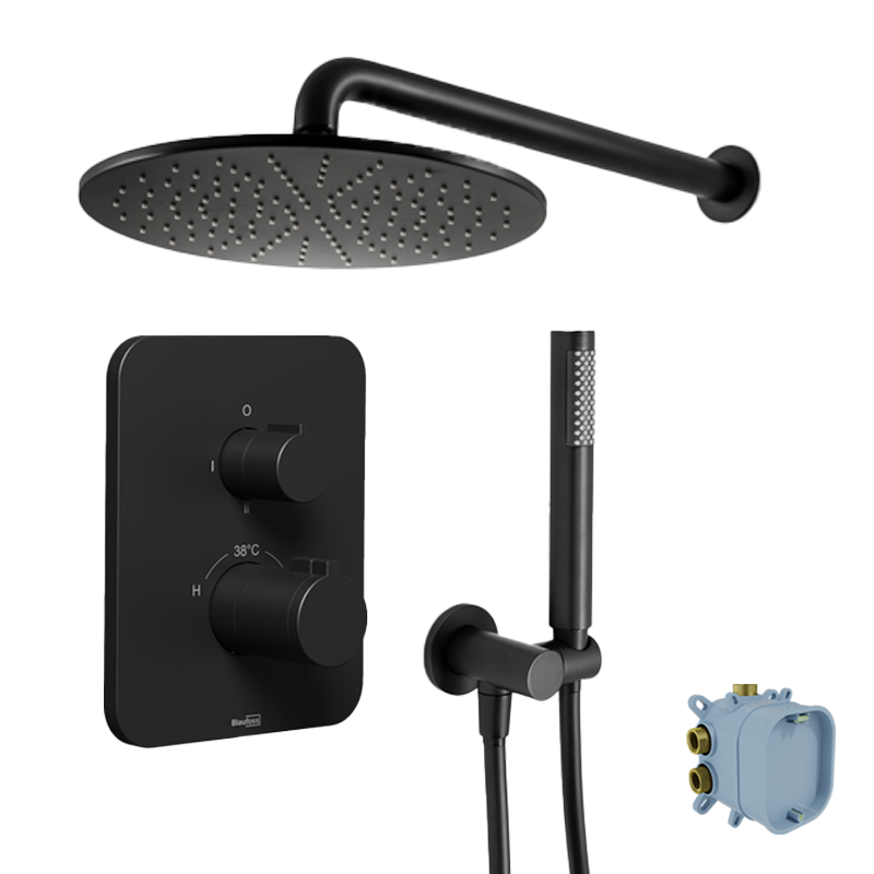 Blaufoss Smartbox Softline Duschsystem: Unterputz, Runder Duschkopf, 30 cm, Schwarz Matt