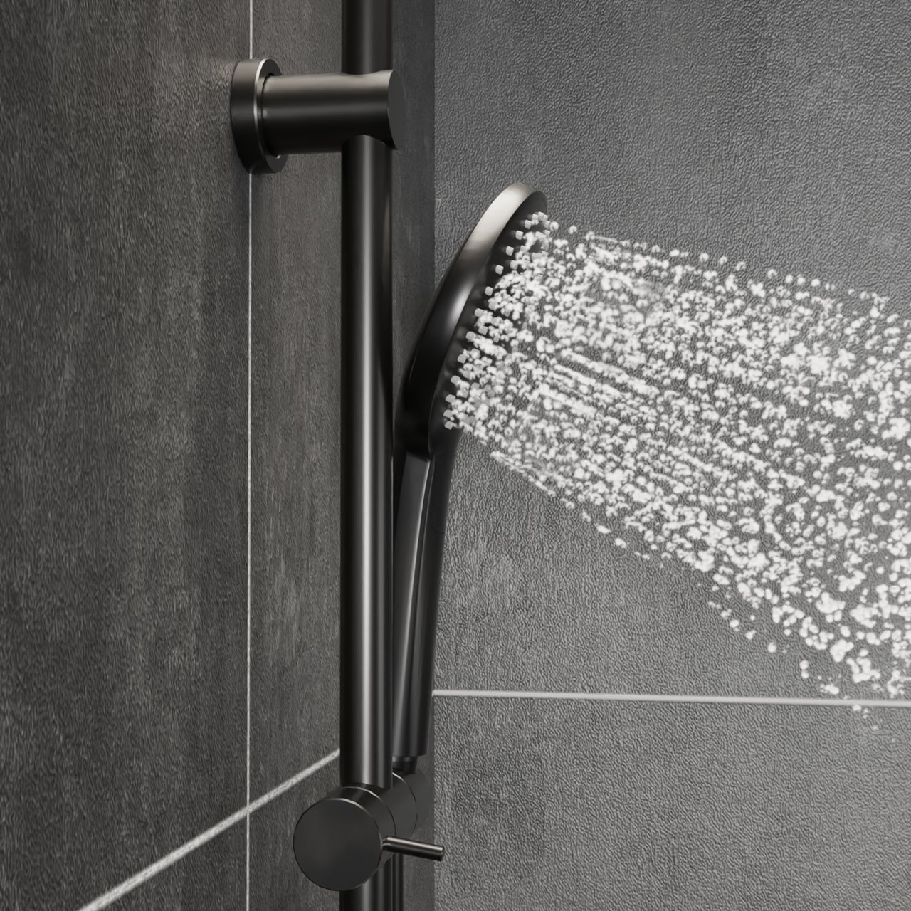 Blaufoss Round barre de douche 100 cm avec pommeau de douche 12 cm 3 fonctions noir mat