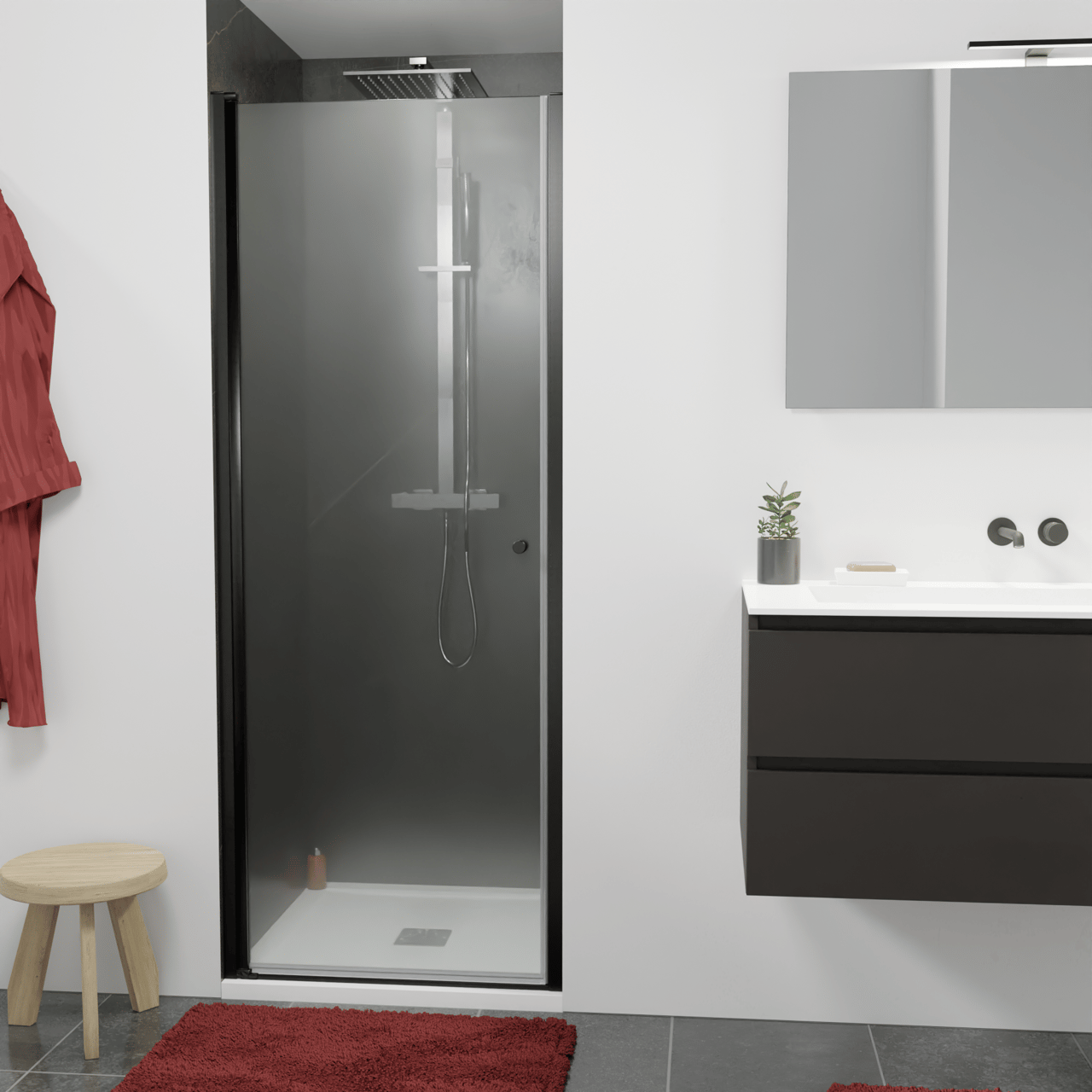 Luca Varess Kuresa porte pivotante 80 x 200 cm verre transparent profil noir mat