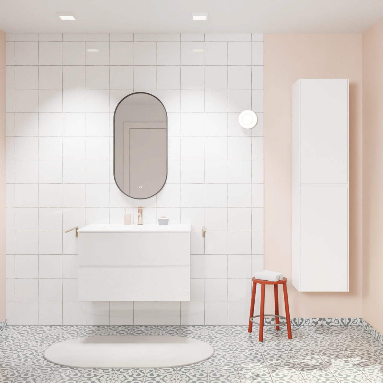 Storke Edge meuble salle de bains suspendu 85 x 52 cm blanc brillant avec Mata plan simple en solid surface blanc mat