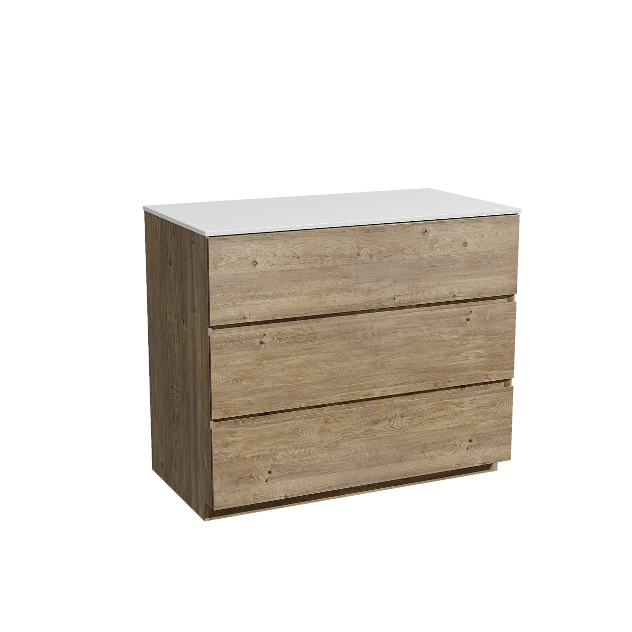 Storke Edge freistehendes Möbelstück Set: 95 x 52 cm, Rohe Eiche, mit Tavola Einzel Waschtischplatte, Solid Surface Weiß matt