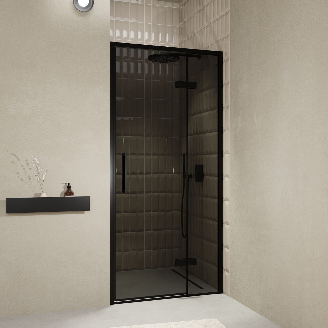 Balmani Senses Design douche draaideur rechts 100 cm x 210 cm Rookglas, Zwarte profielen