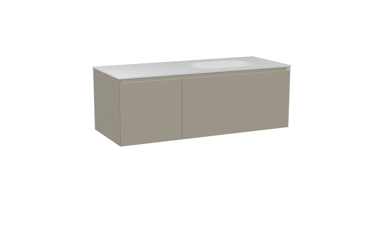 Balmani Idra hängendes Möbelstück Set: 135 x 55 cm, Steingrau, mit Tablo Oval Waschtisch rechts, Solid Surface Weiß matt