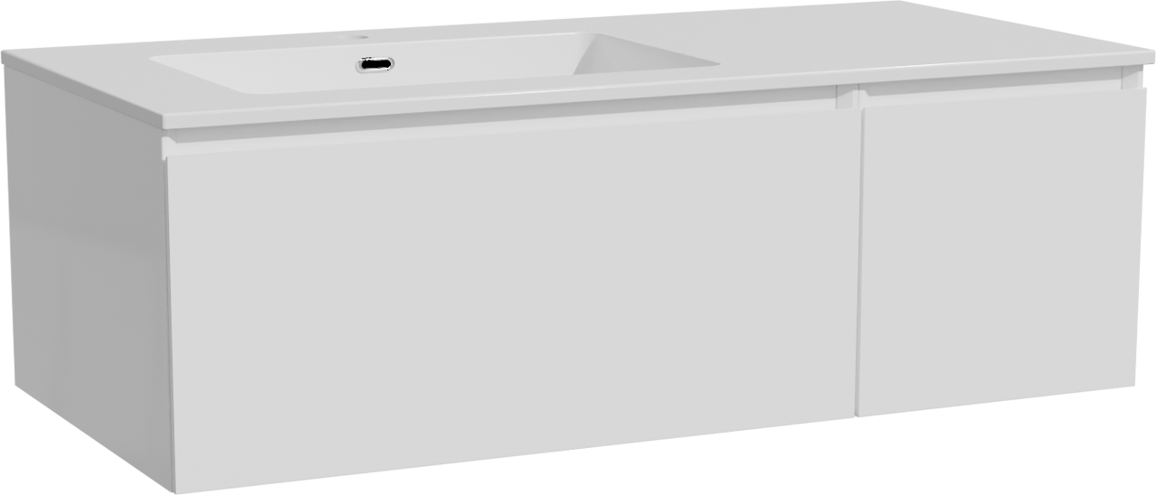 Storke Edge meuble salle de bains suspendu 110 x 52 cm blanc brillant avec Diva vasque asymétrique gauche en marbre composite blanc brillant