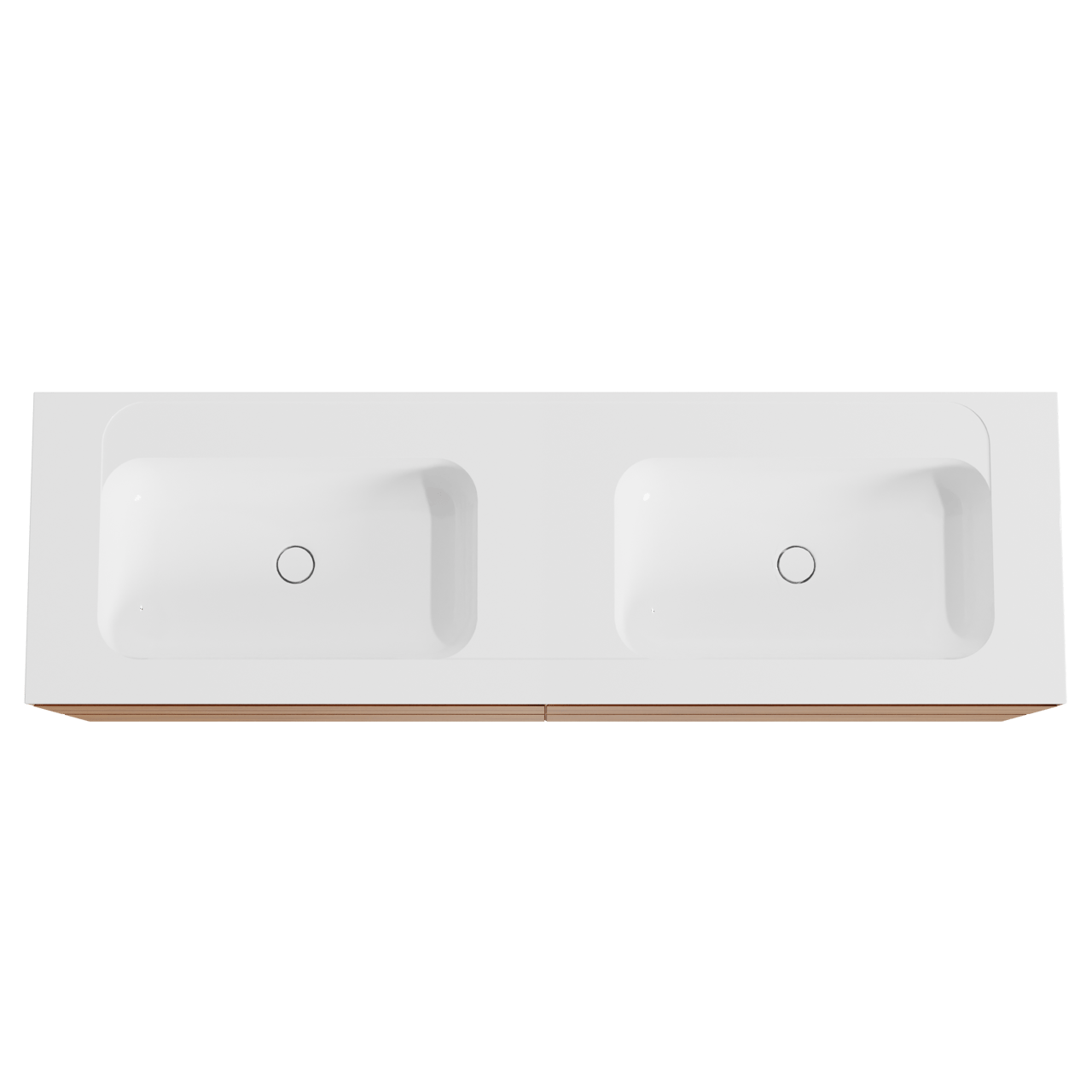 Balmani Mitra hängendes Möbelstück Set: 180 x 55 cm, Teak, mit Tablo Strada Doppelwaschtisch, Marmorkomposit Weiß glänzend