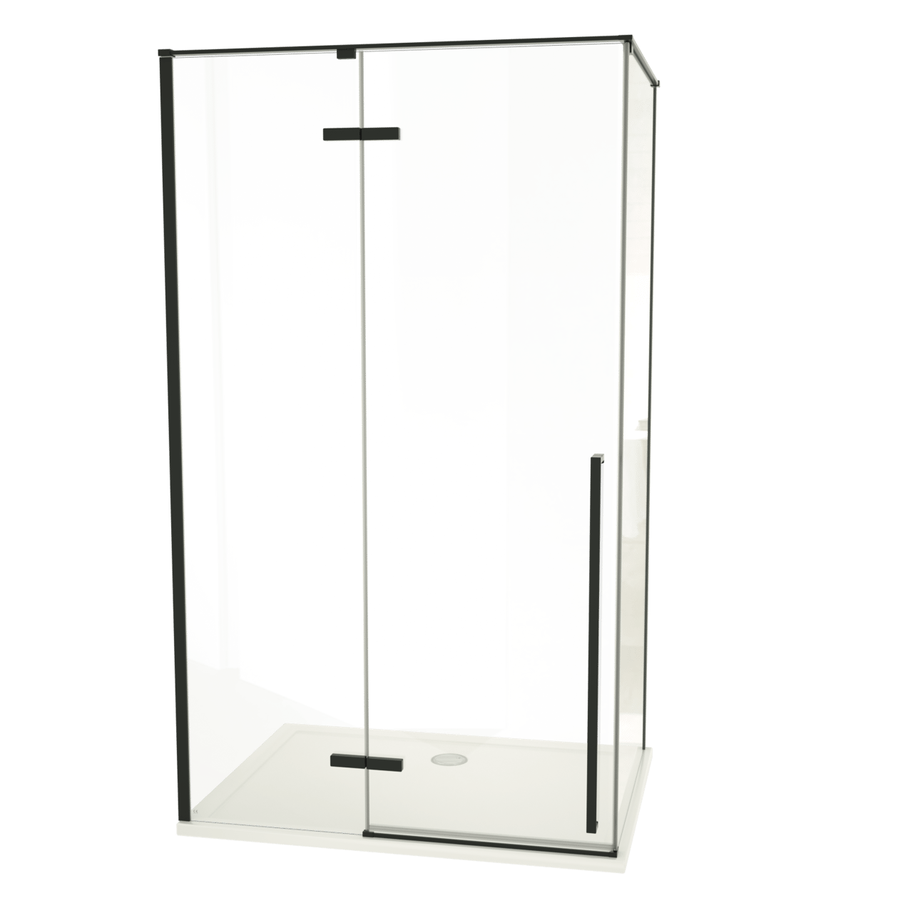 Luca Varess Stilus douchehoek met linkse draaideur en 2 vaste zijwanden 120 x 90 cm helder glas mat zwart profiel