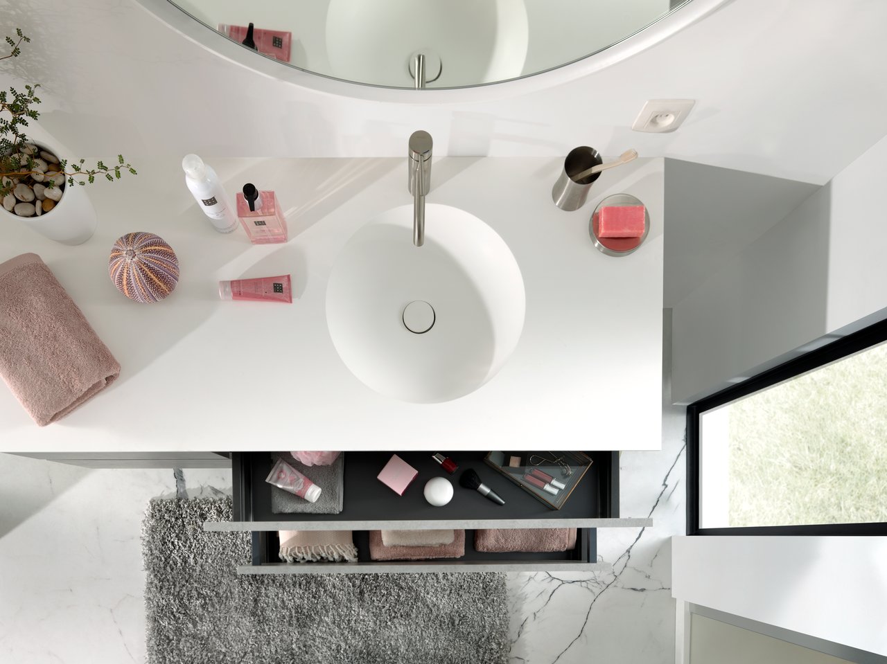 Balmani Tablo Still Waschtisch, rechts, Solid Surface matt, 135 x 55 cm