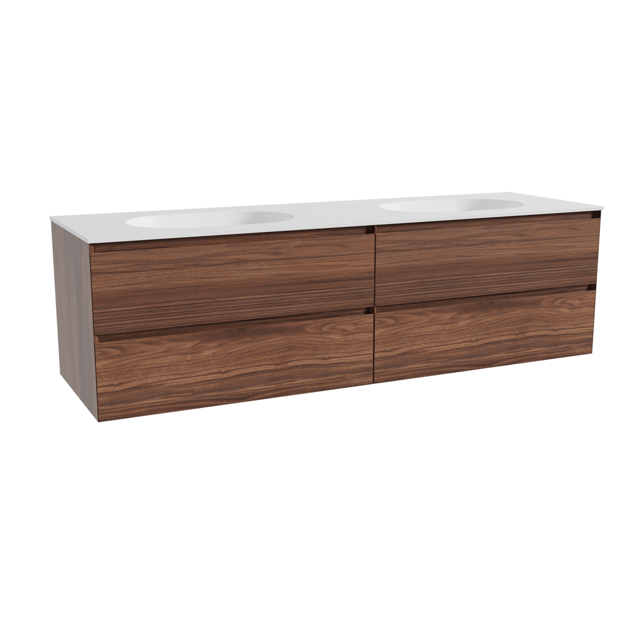 Balmani Mitra meuble salle de bains suspendu 180 x 55 cm noyer avec Tablo Oval double vasque en solid surface blanc mat