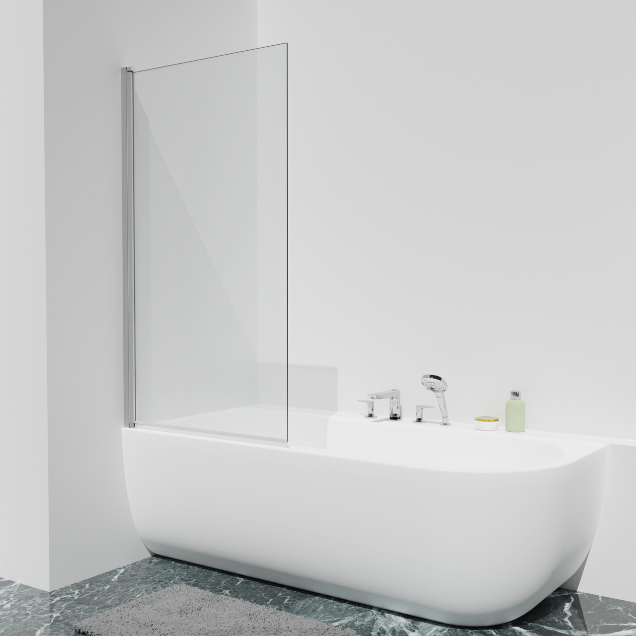 Luca Varess Kuresa Badewannenaufsatz: 85cm, Klarglas, Chrom Profil