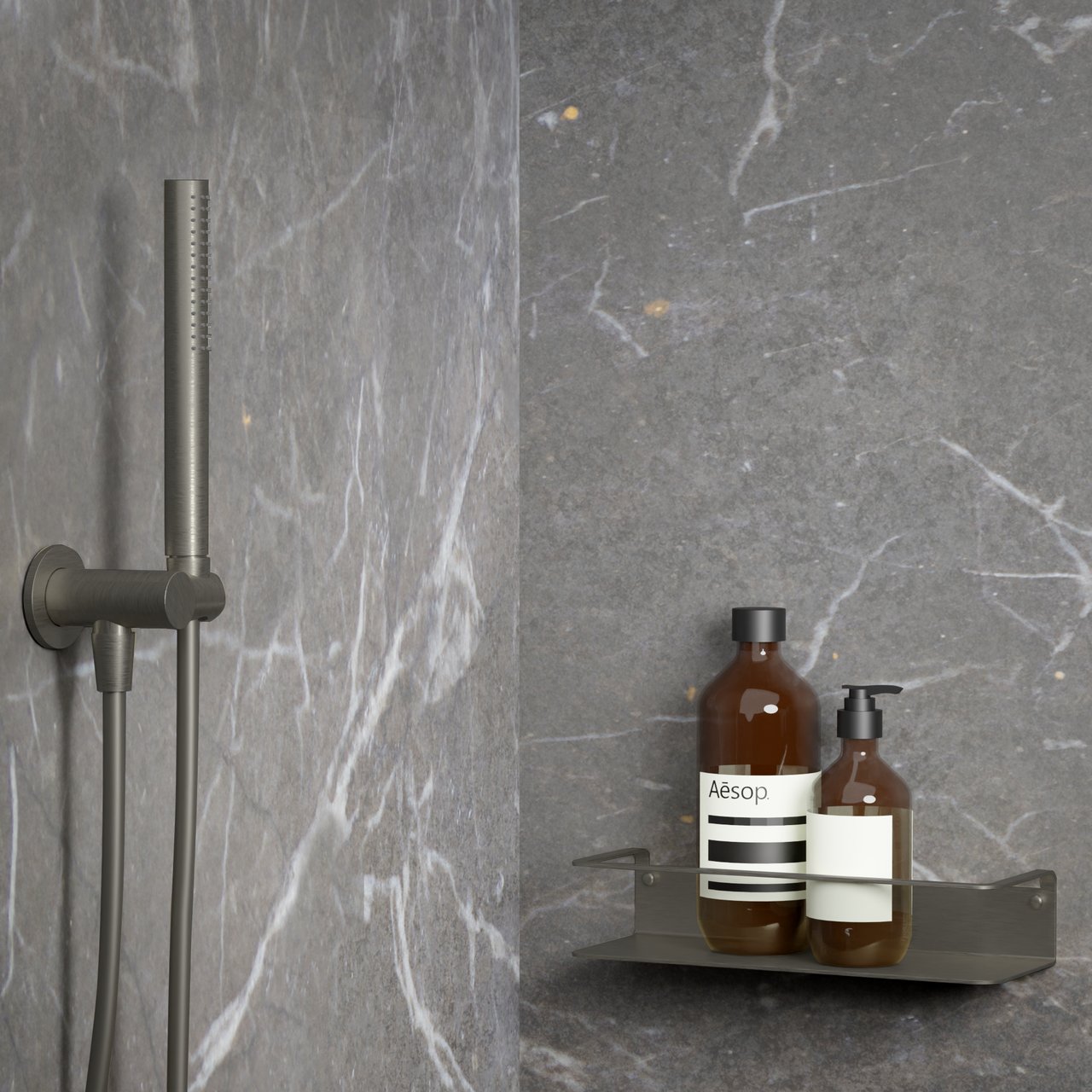 Blaufoss Tika enkele shampoohouder met wandbevestiging Brushed GunMetal