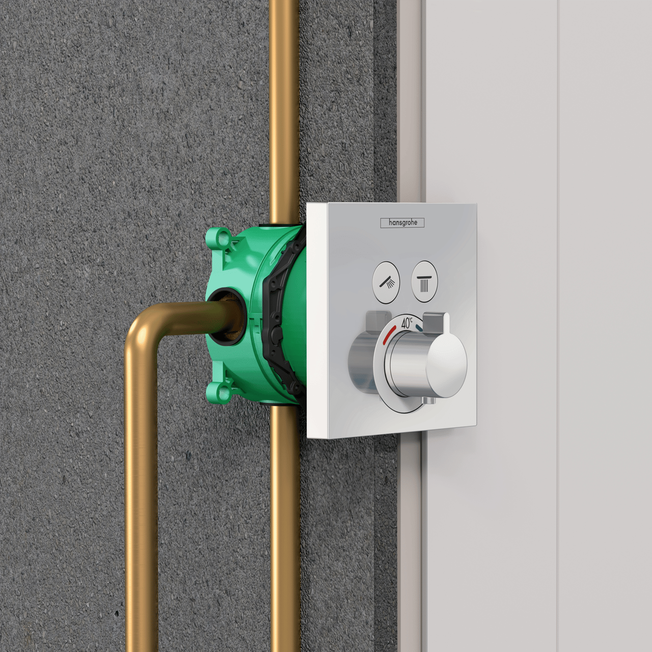 Hansgrohe Showerselect Glass Thermostat-Duscharmatur: Unterputz, für 2 Verbraucher, Chrom und Weiß glänzend