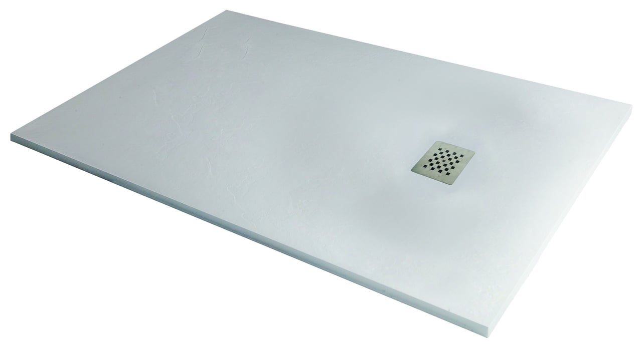 Balmani Vibe douchebak 160 x 90 cm composietmarmer mat wit leisteenstructuur