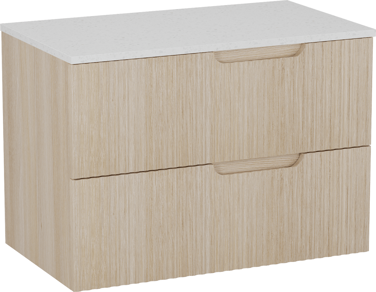 Linie Ribbo meuble salle de bains suspendu 80 x 46 cm chêne clair avec Lado tablette simple en mélaminé terrazzo blanc, Nervure circulaire symétrique verticale