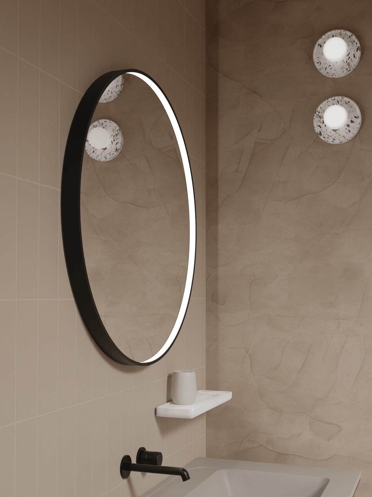 Balmani Secret Black miroir rond noir lumineux et anti-buée Ø 80 cm