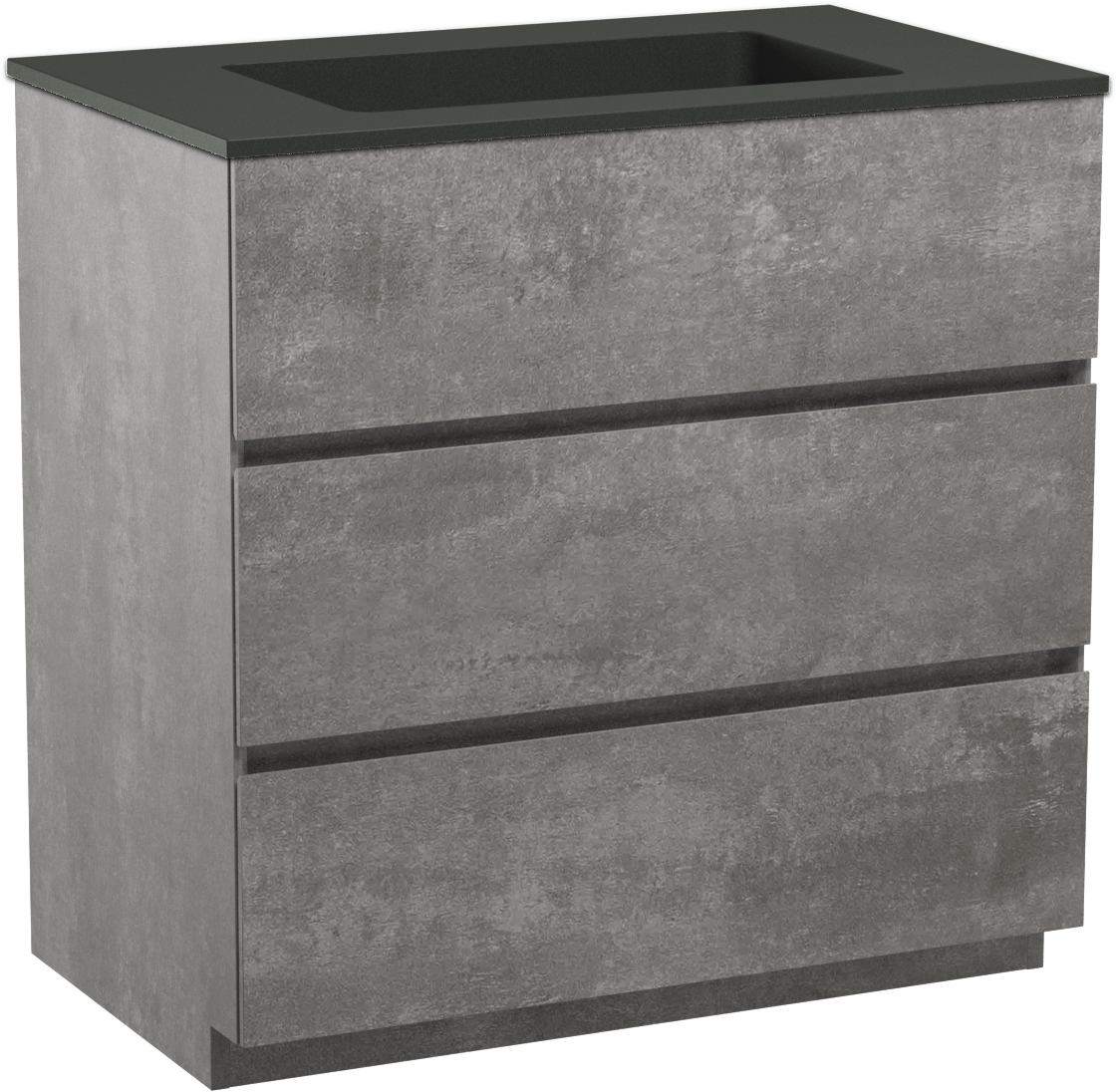 Storke Edge stehendes Badmöbel-Set, 85 x 52 cm, Beton dunkelgrau, mit Scuro Einzelwaschtisch in mattem Quarz