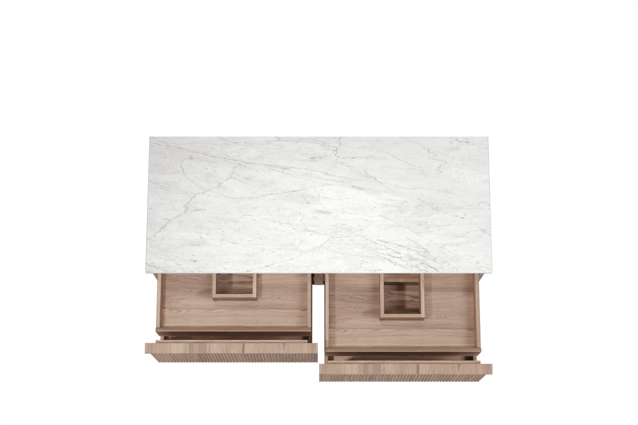 Balmani Forma meuble salle de bains suspendu 135 x 55 cm teck avec Stretto tablette simple ou double en marbre carrara, Nervure droite symétrique verticale