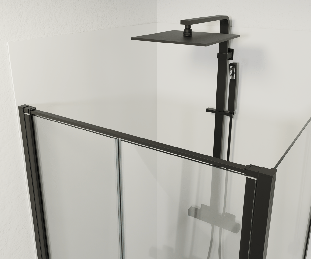 Luca Varess Kuresa paroi de douche avec accès d'angle avec porte battante 90 x 90 cm verre transparent et profil noir mat