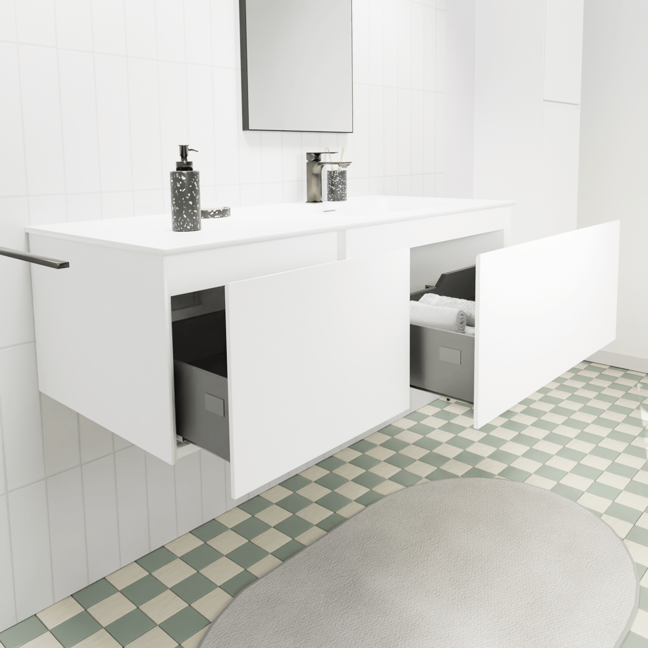 Storke Edge meuble salle de bains suspendu 120 x 52 cm blanc mat avec Mata plan vasque asymétrique à droite en solid surface blanc mat