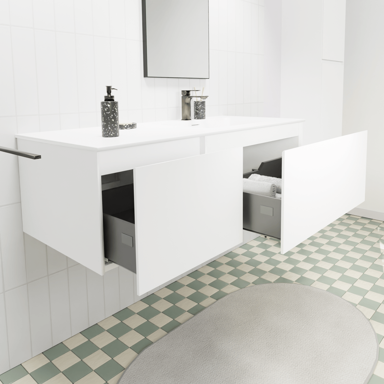 Storke Edge hängendes Möbelstück Set: 120 x 52 cm, Weiß matt, mit Mata Waschtisch rechts, Solid Surface Weiß matt