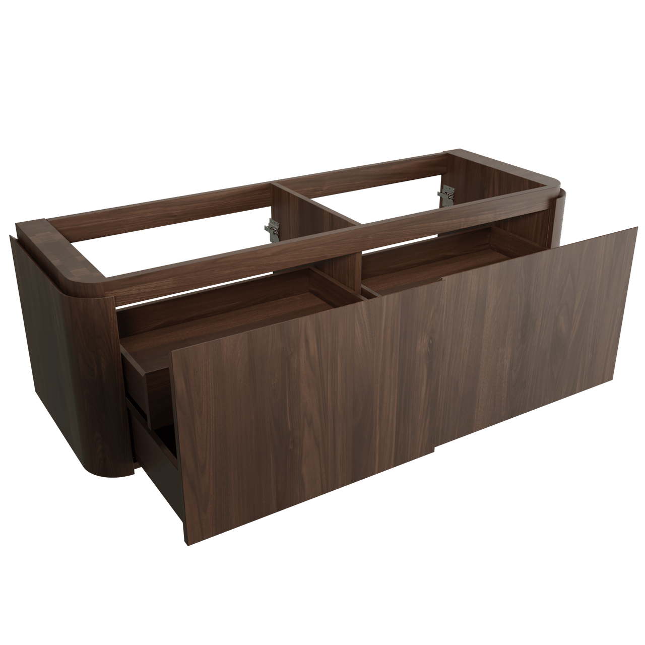 Balmani Moon hängender Waschbeckenunterschrank: 160 x 55 cm, Amerikanischer Nussbaum, 4 Schubladen