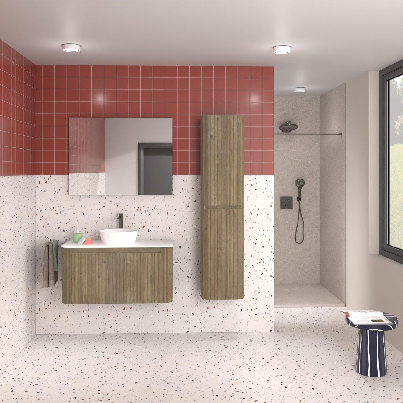 Storke Soft zwevende badkamerkast 40 x 35 x 170 cm ruwe eik vert. sym. Groef