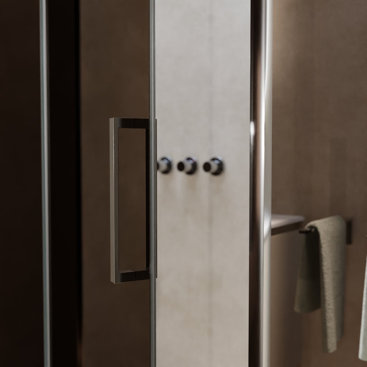 Balmani Senses Design douchehoek met linkse draaideur en vaste zijwand, 140 x 100 cm, Brons, Chroom profielen, met coating