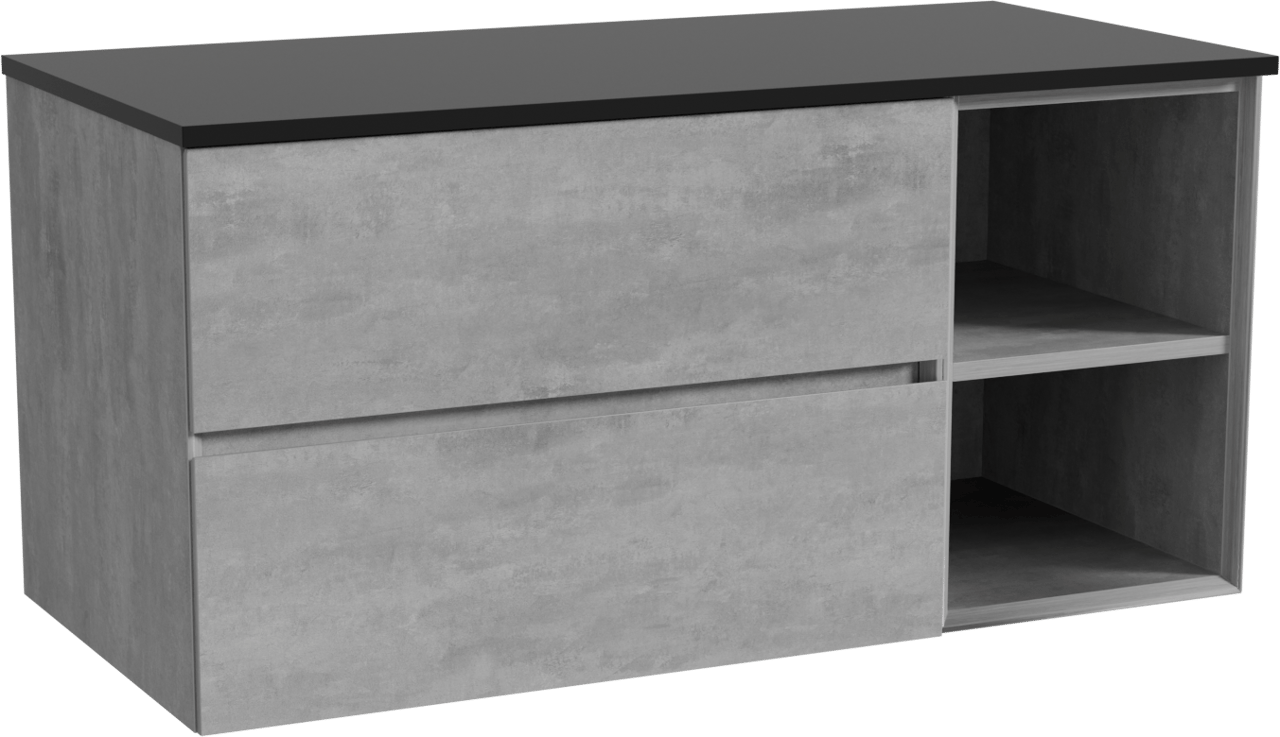 Storke Edge meuble salle de bains suspendu 110 x 52 cm béton gris foncé avec Panton tablette simple en mdf enduit de poudre noir mat