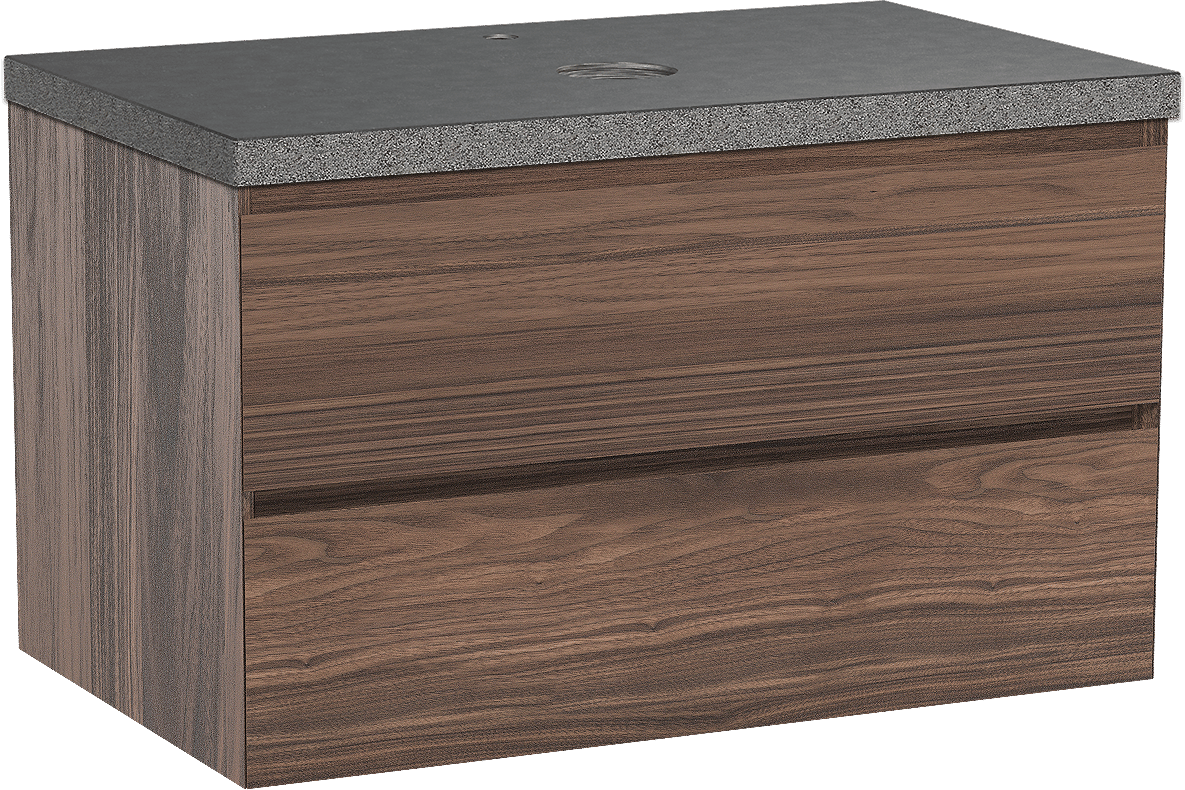 Balmani Mitra meuble salle de bains suspendu 90 x 55 cm noyer avec Rock tablette simple en granit noir