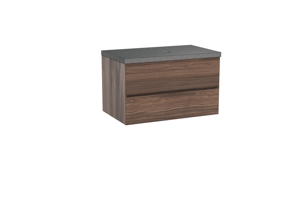 Balmani Mitra zwevend badkamermeubel 90 x 55 cm notelaar met Rock enkel tablet in graniet zwart