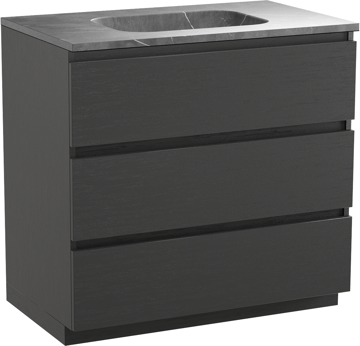 Balmani Lucida freistehendes Möbelstück Set: 90 x 55 cm, Schwarze Eiche, mit Tablo Arcato Einzelwaschtisch, Marmor Pietra Grey