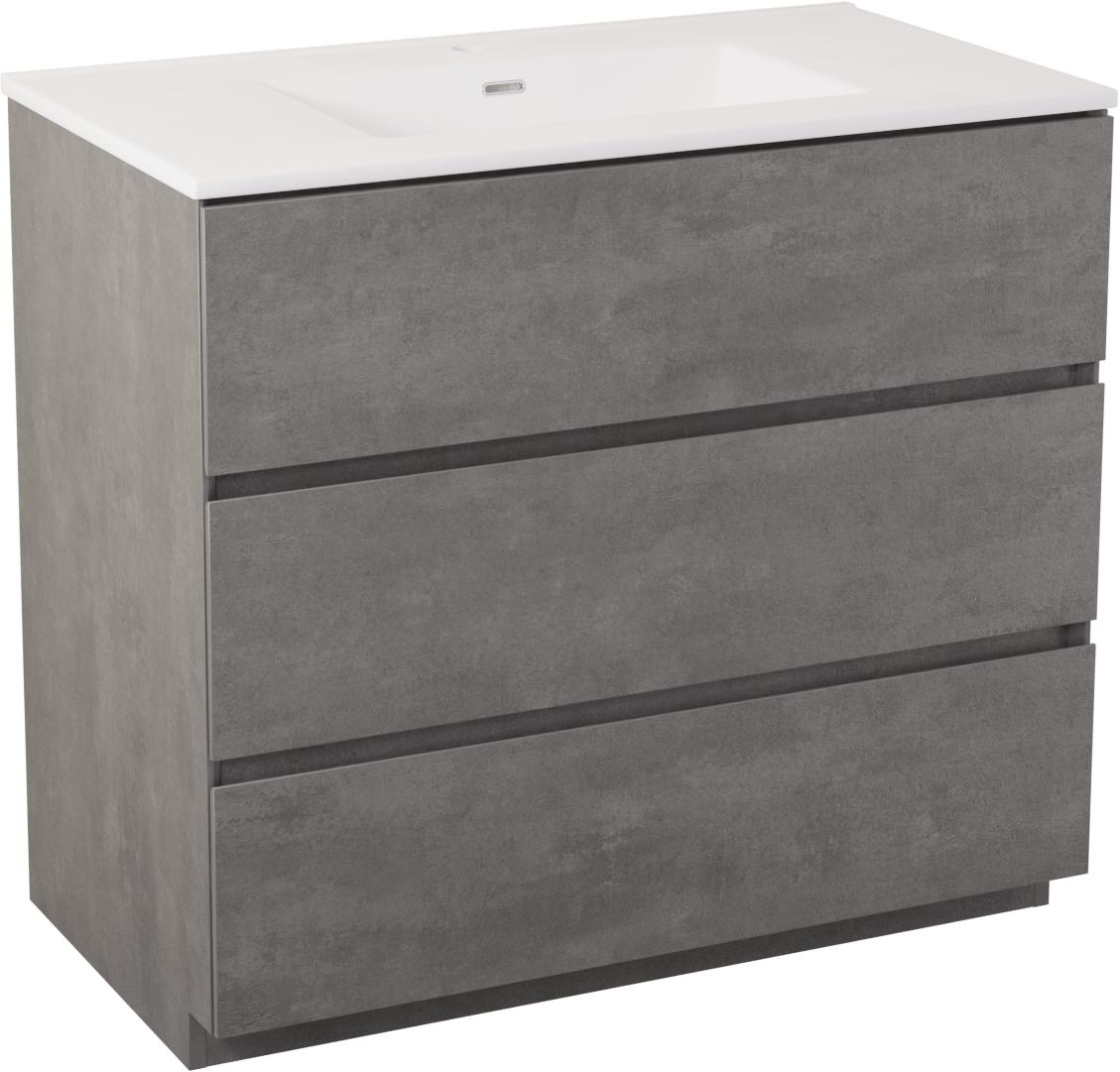 Storke Edge staand badmeubel 95 x 52 cm beton donkergrijs met Kera enkele wastafel in porselein mat wit, afvoerplug inbegrepen