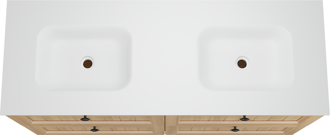 Balmani Lemon staand badkamermeubel 150 x 55 cm, fineer natuur eik met Tablo Arcato dubbele wastafel in mat wit