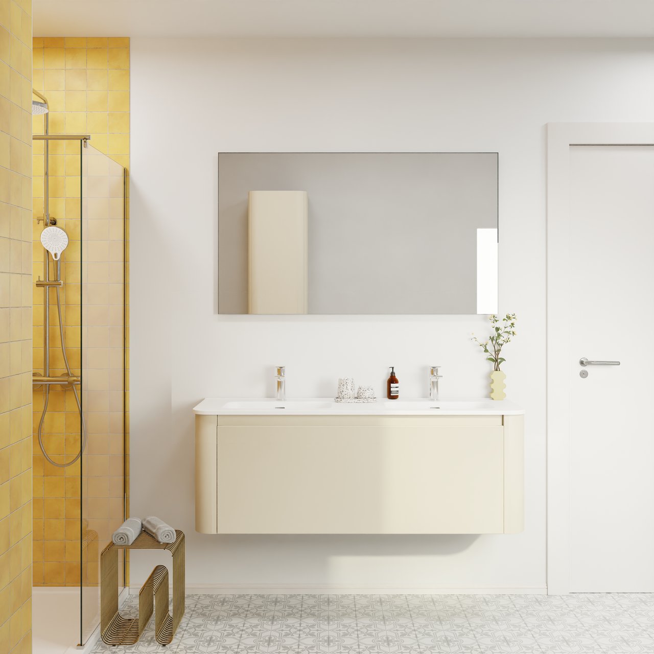 Storke Soft meuble salle de bains suspendu 140 x 46 cm Sand mat avec Kera Soft double vasque en porcelaine blanc mat