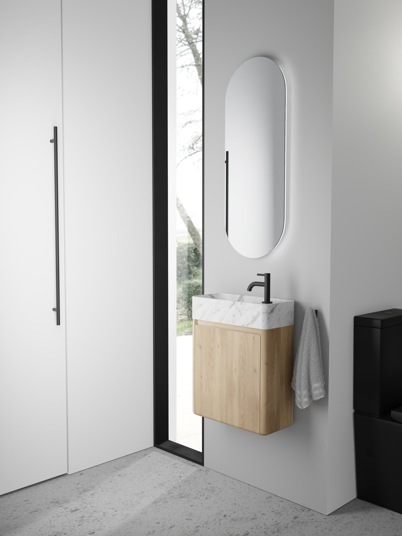 Balmani Fara meuble wc suspendu 45 x 22 cm chêne naturel avec Fara lavabo en marbre Carrara